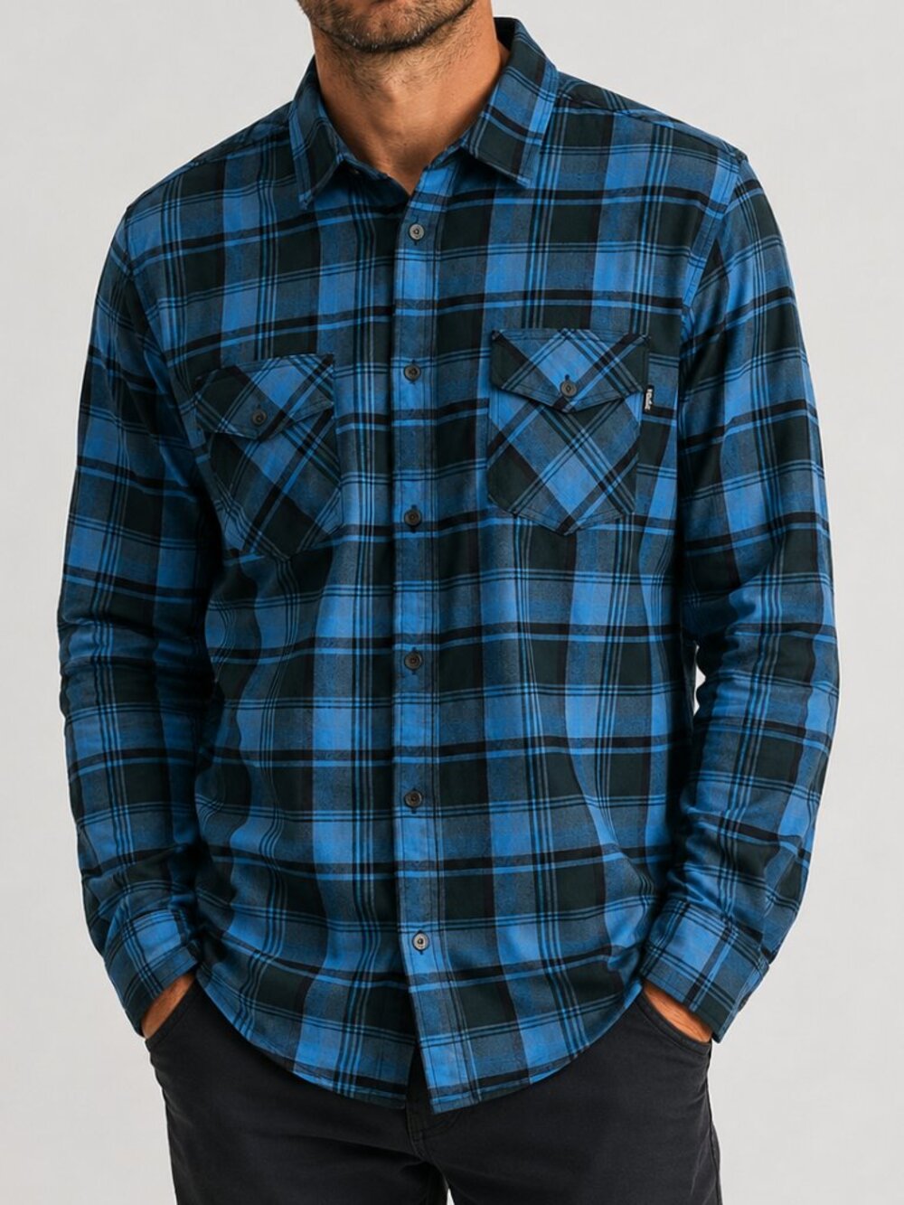 Hurley Mens XXL Blue Black Plaid Button Up Shirt Long Sleeve Flannel Casual